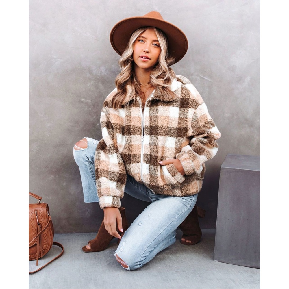 PLAID POCKETED TEDDY JACKET - Picture 2 of 11